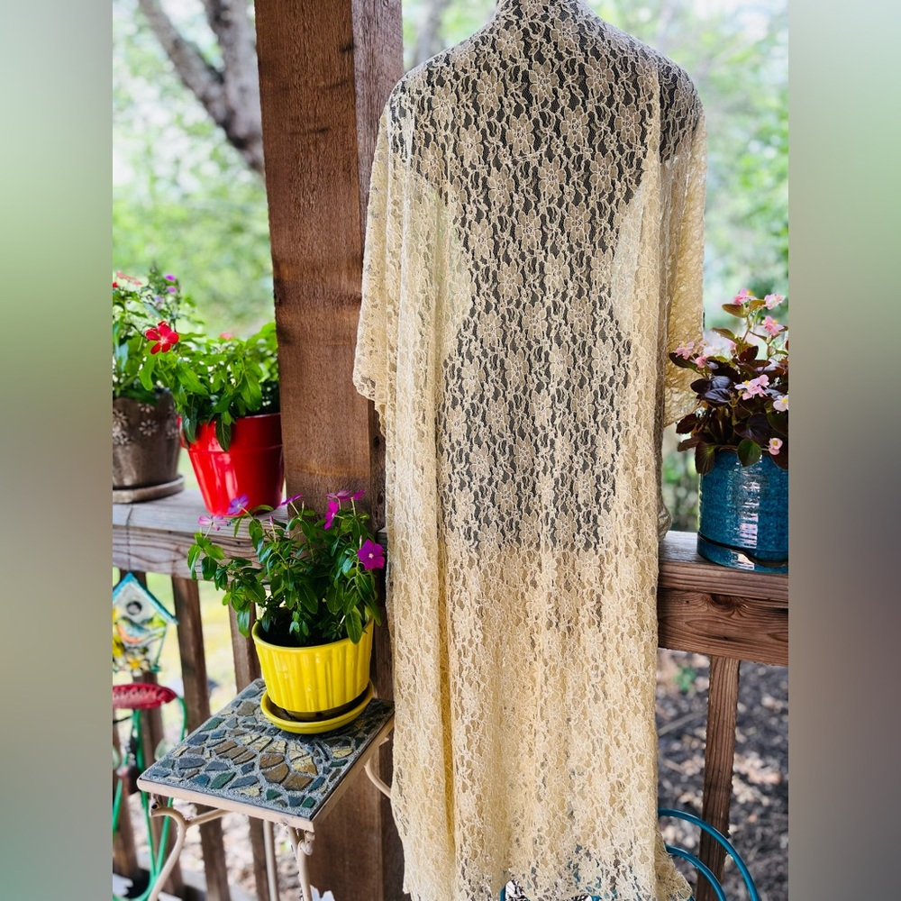 Vintage Myespar California Candlelight Long Lace Open Front Flowy Kimono Duster - Picture 5 of 6